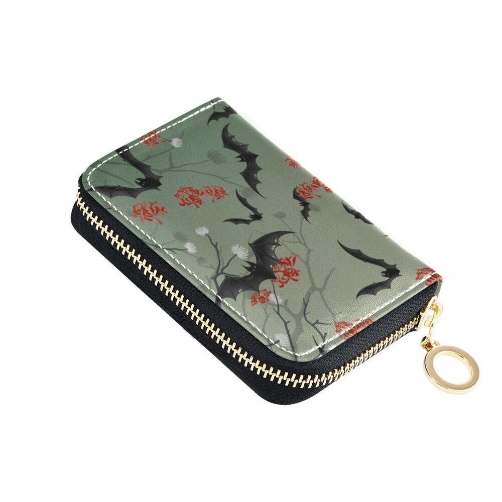 8994 Halloween Bat RFID Credit Card Holder Wallets Accordion Leather Zipper